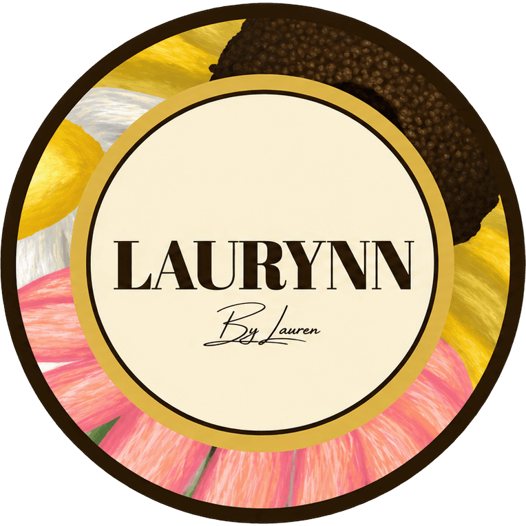 LAURYNN by Lauren, surrounded by hand-painted flowers